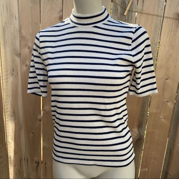 Madewell Ribbed Mockneck Top in Sailor Stripe size small - Picture 5 of 9